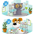 Illustrations mascottes pour la gamme de produits PetsCool (Anidev)
